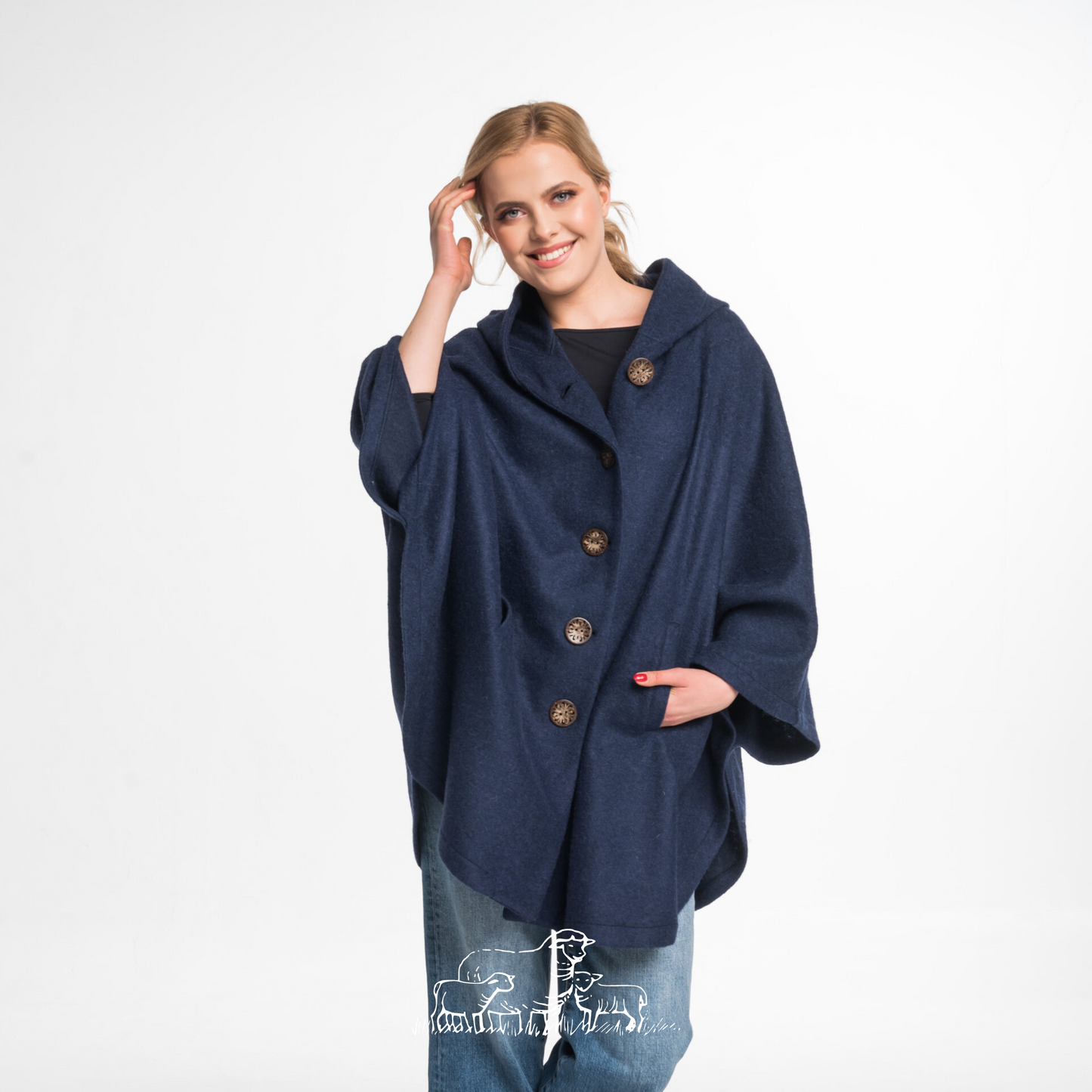 Wool Poncho Cape Blue