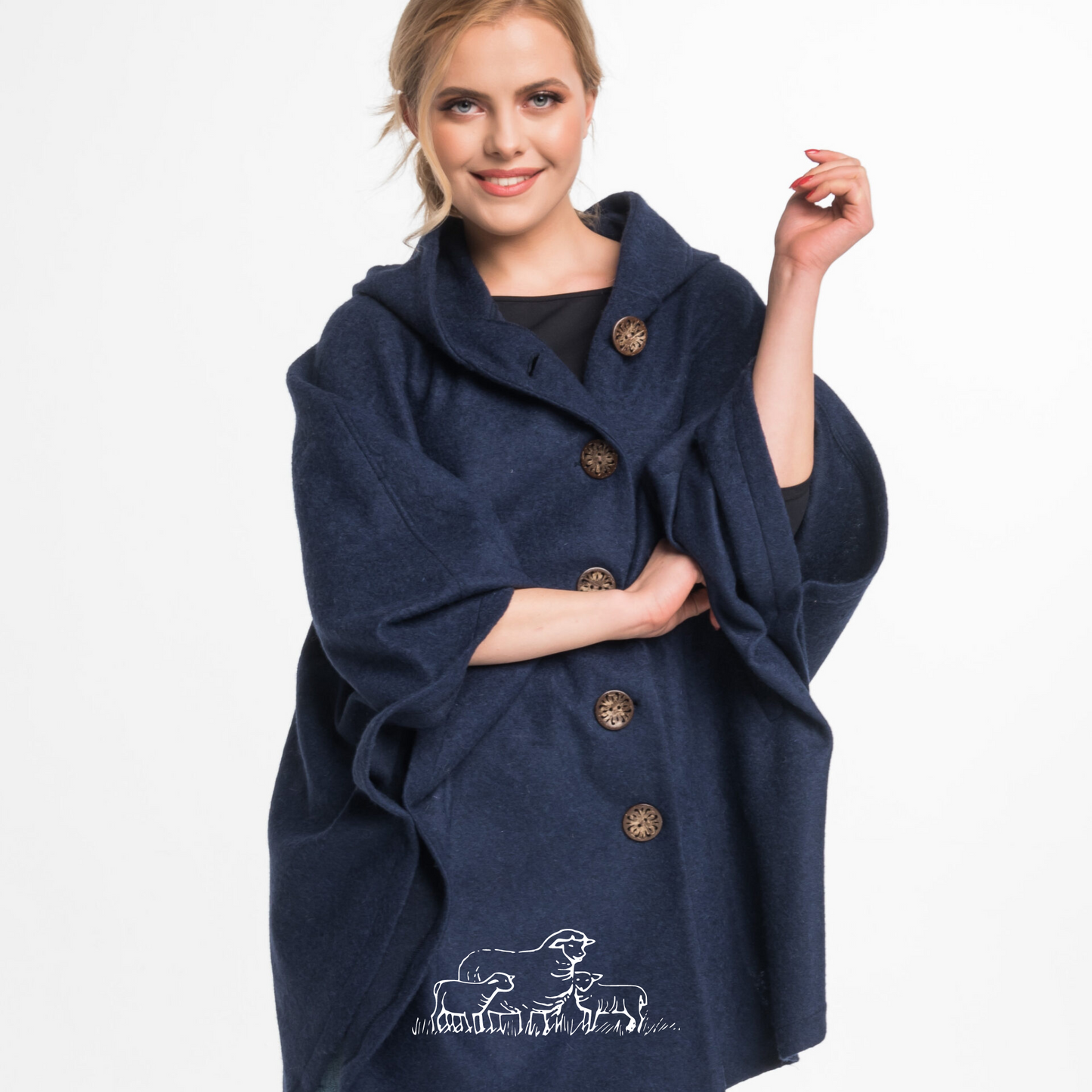 Wool Poncho Cape Blue