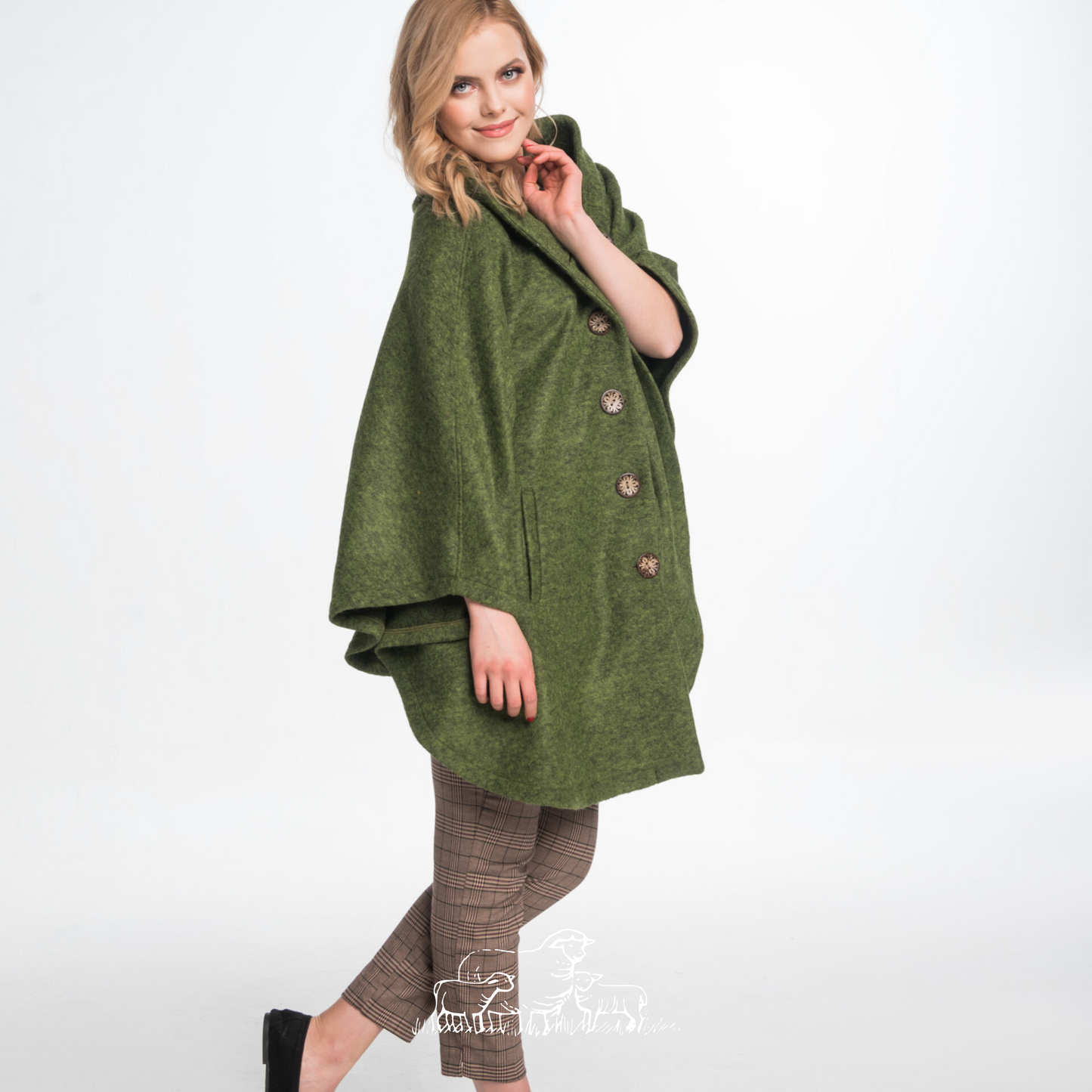 Wool Poncho Cape Green