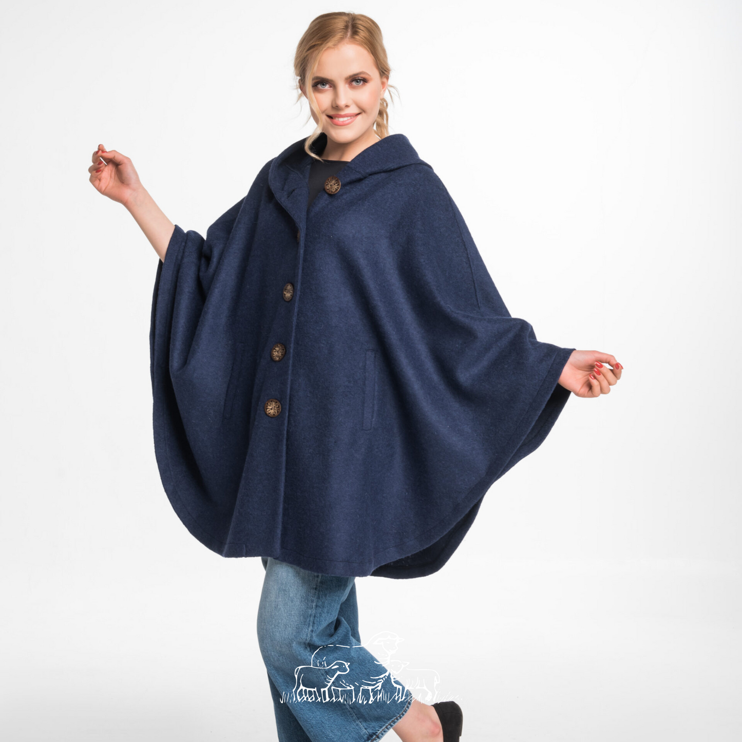 Wool Poncho Cape Blue