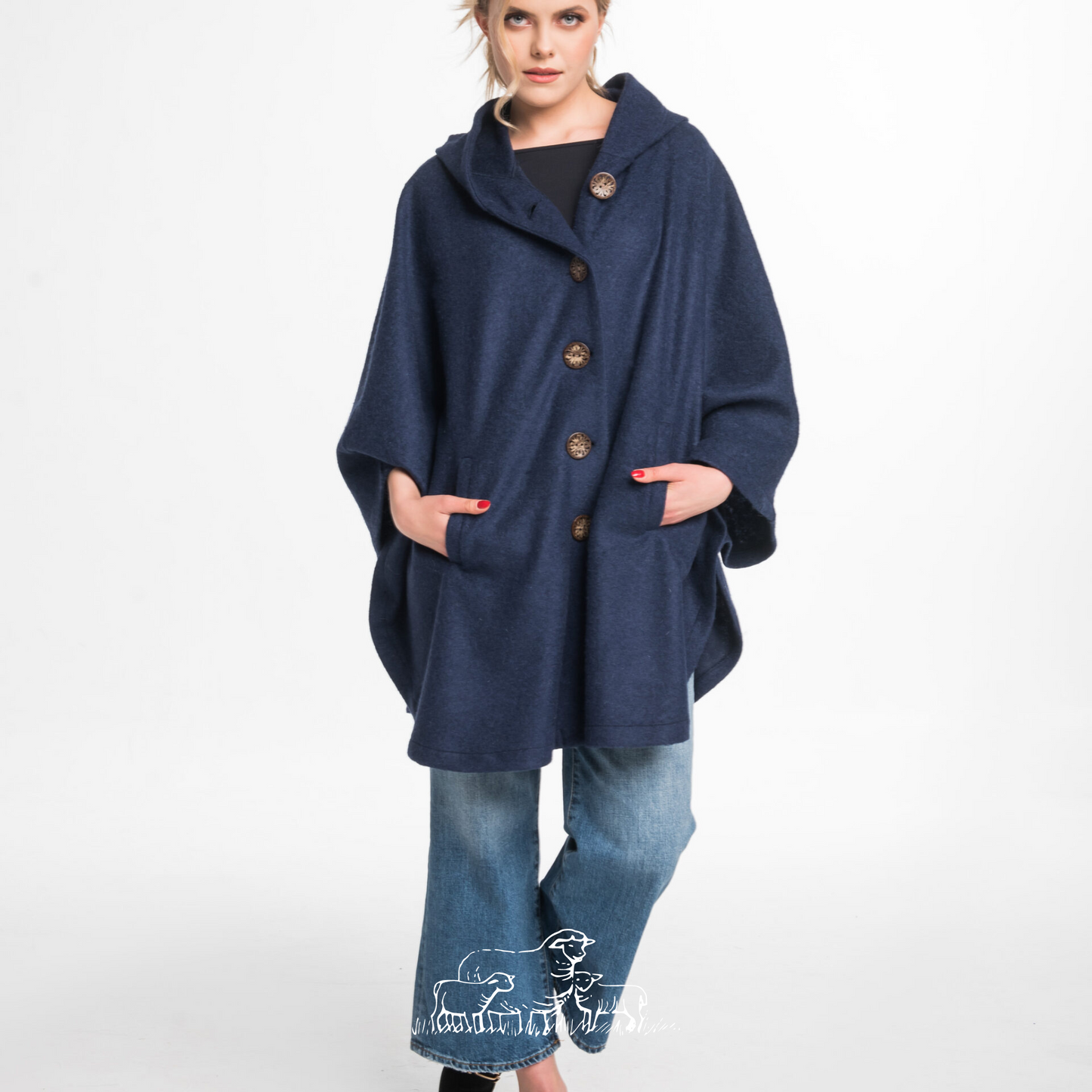 Wool Poncho Cape Blue