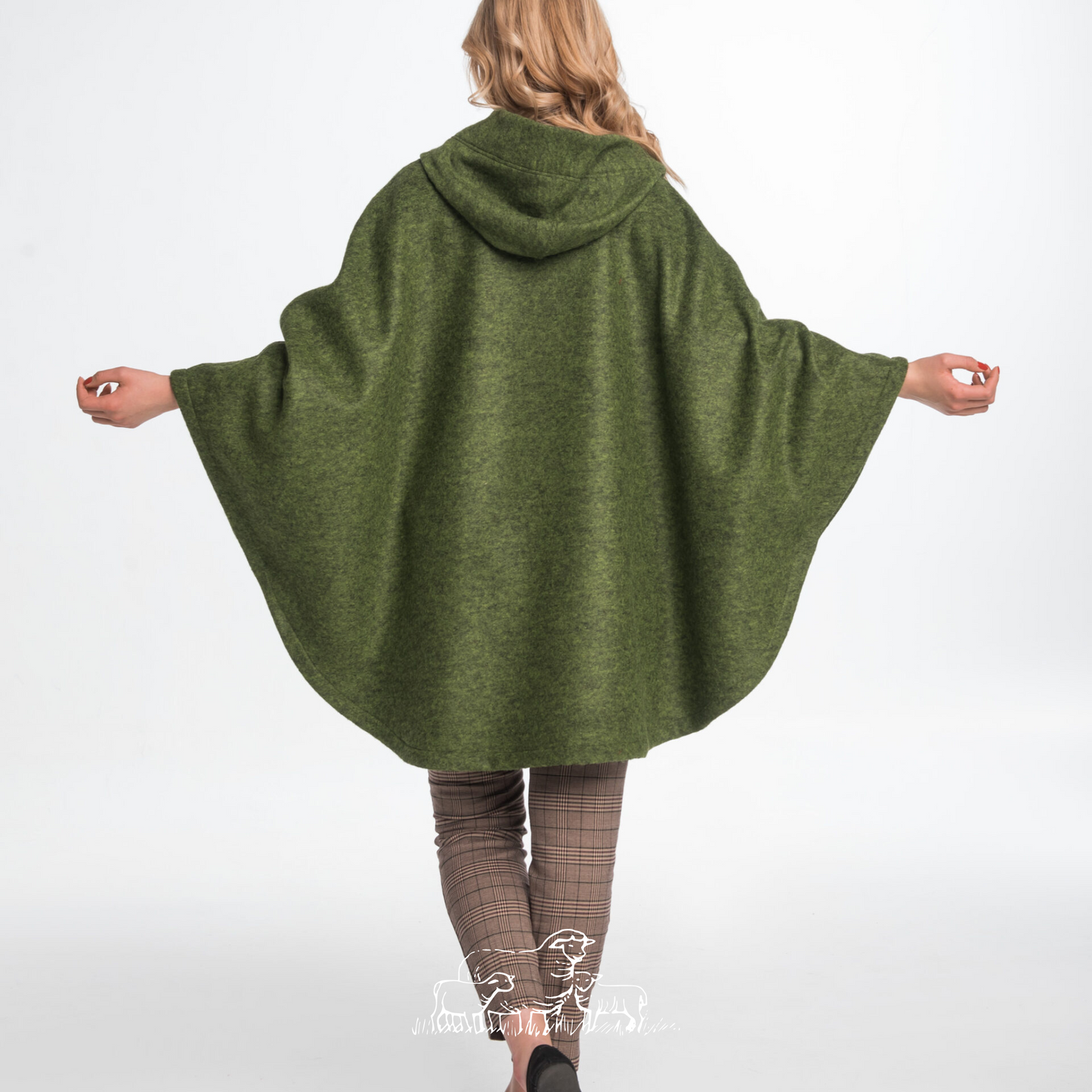 Wool Poncho Cape Green