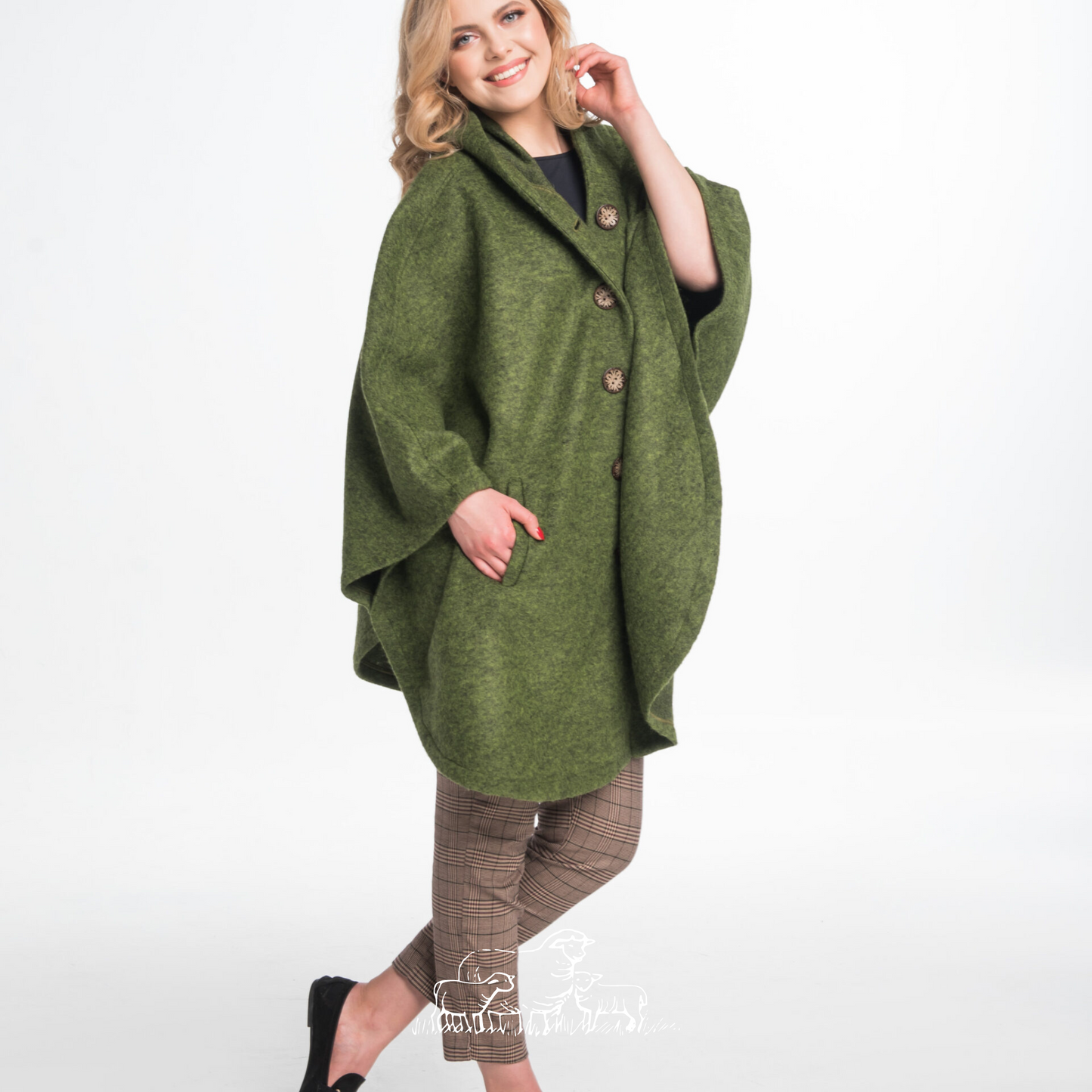 Wool Poncho Cape Green